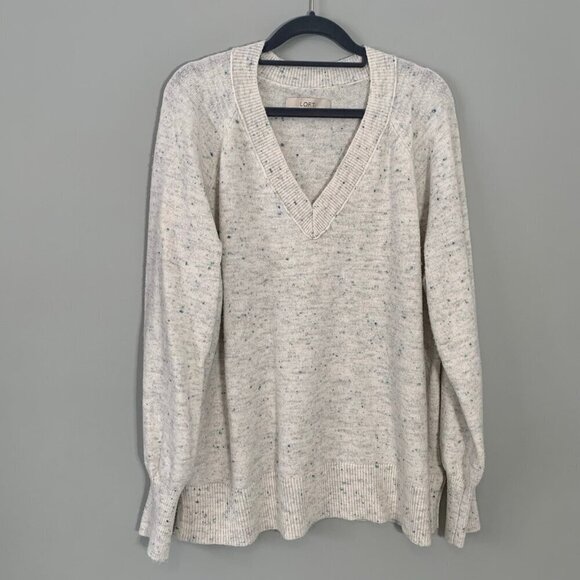 LOFT oversized long sleeve gathered wrist v-neck pullover sweater - Picture 1 of 10